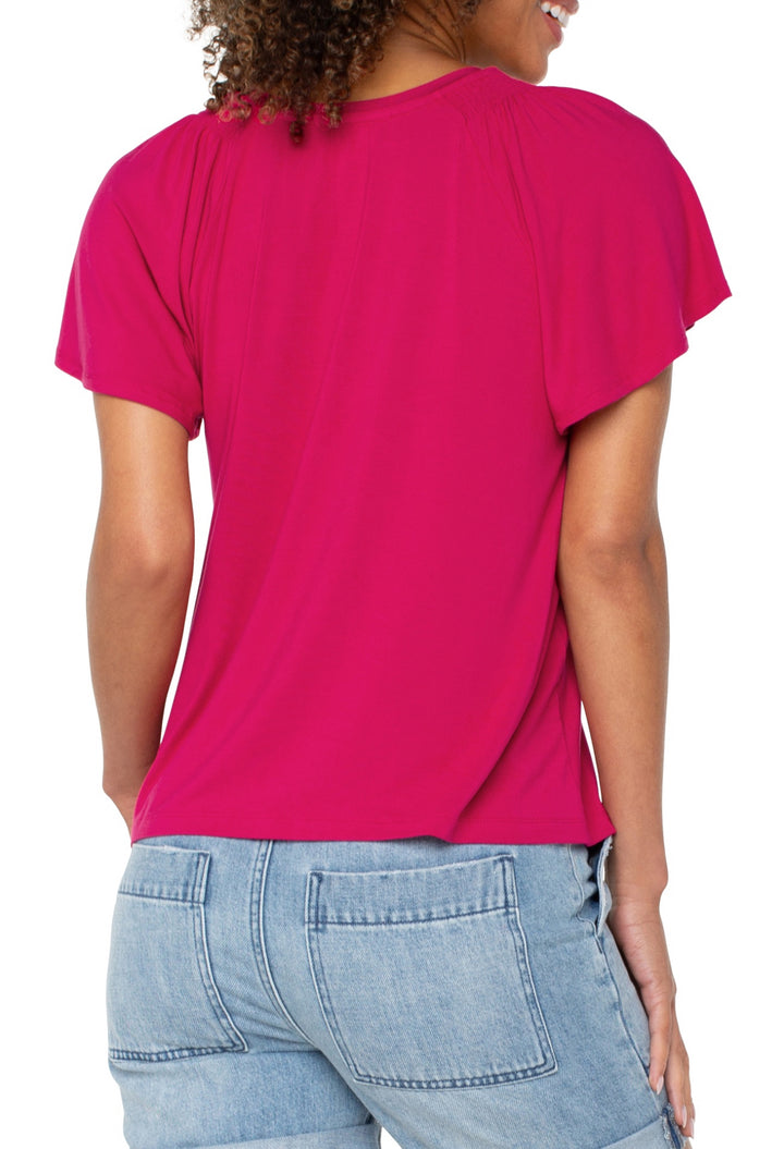 Liverpool: Short Flutter Sleeve V-Neck Top in Cersie LM8F14VMK