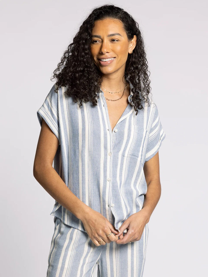 Thread & Supply: Benny Shirt in Ivory Blue Stripe