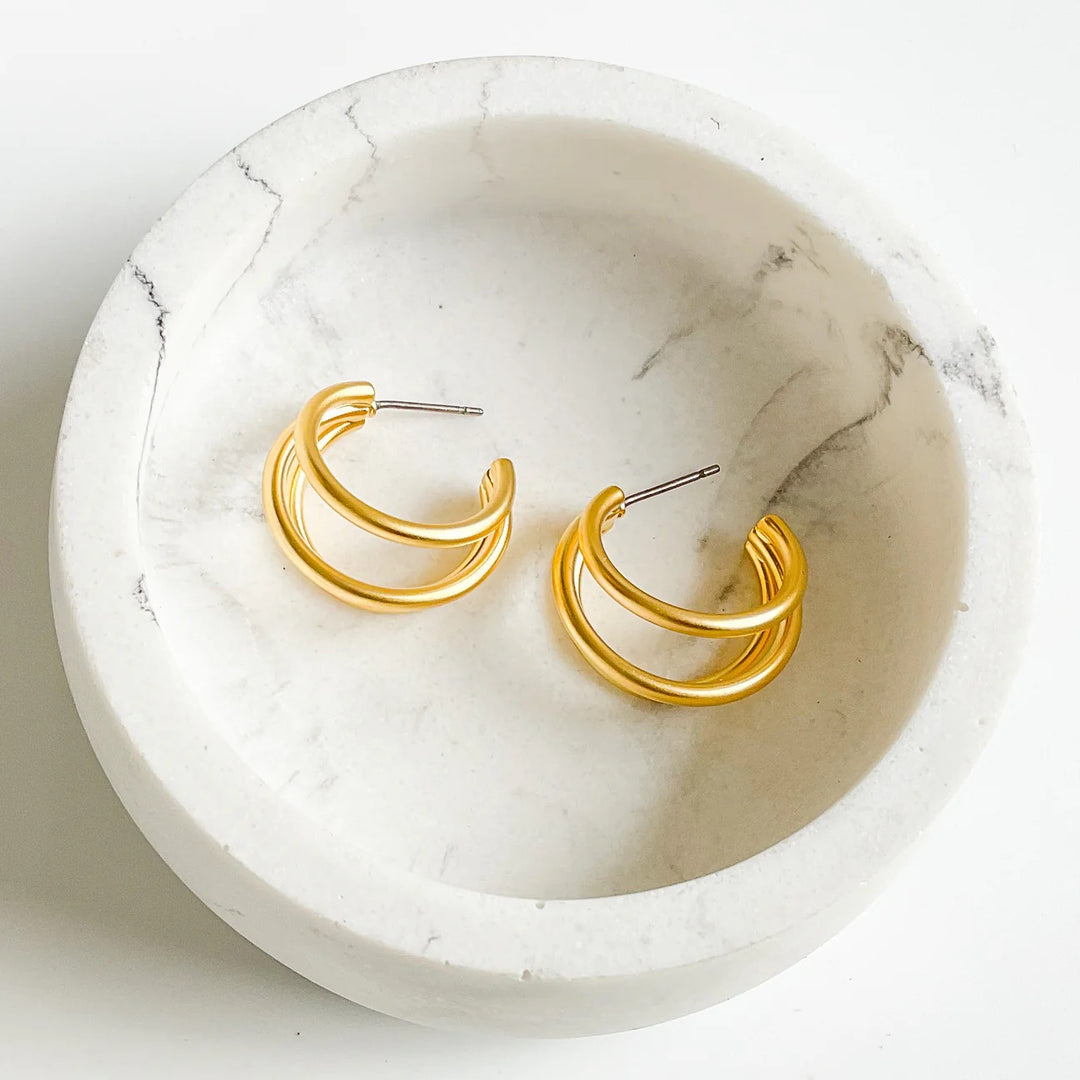 Virtue: Triple Brushed Hoop in Gold