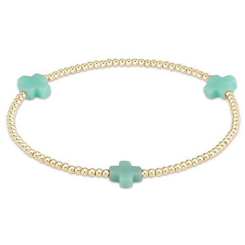Enewton: Egirl Signature Cross Gold Pattern 3mm Bead Bracelet in Mint