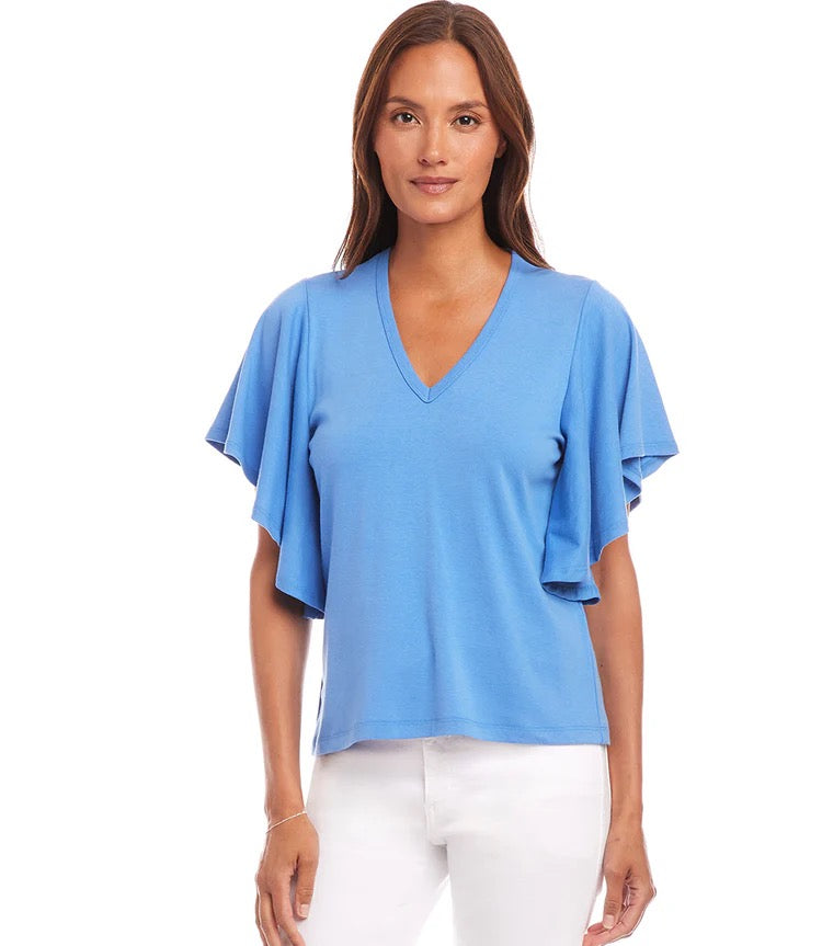 Karen Kane: Flutter Sleeve Tee in Dusty Blue