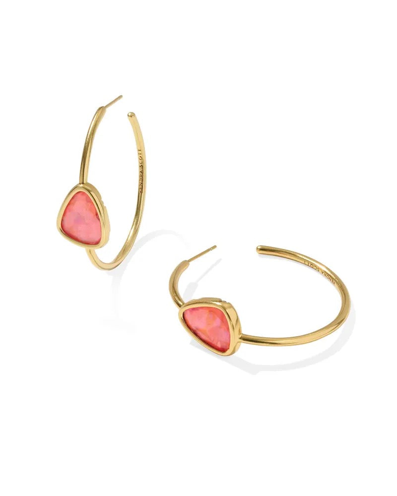 Kendra Scott: Margot Hoop Earrings in Vintage Gold Pink Coral