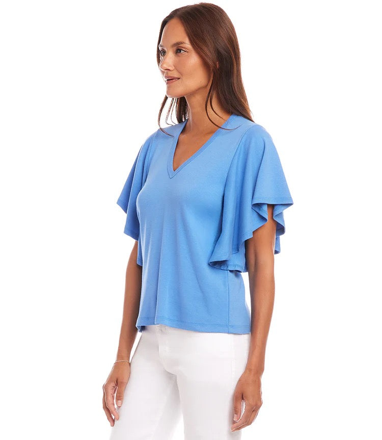 Karen Kane: Flutter Sleeve Tee in Dusty Blue