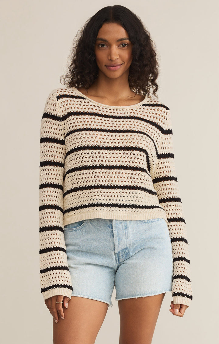 Z Supply: Kit Stripe Crochet Sweater in Sea Salt