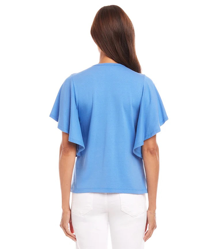 Karen Kane: Flutter Sleeve Tee in Dusty Blue