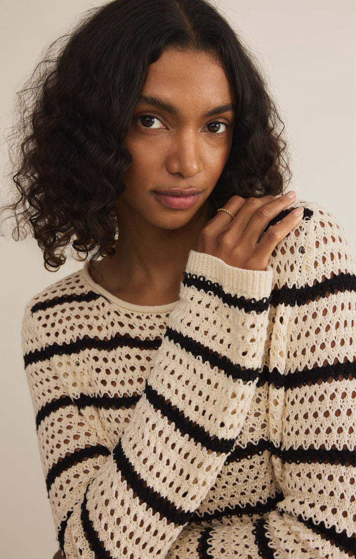 Z Supply: Kit Stripe Crochet Sweater in Sea Salt