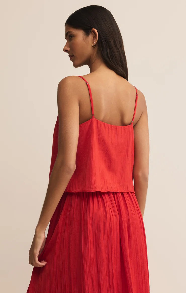 Z Supply: Fiore Crinkle Satin Tank in Cabana Red