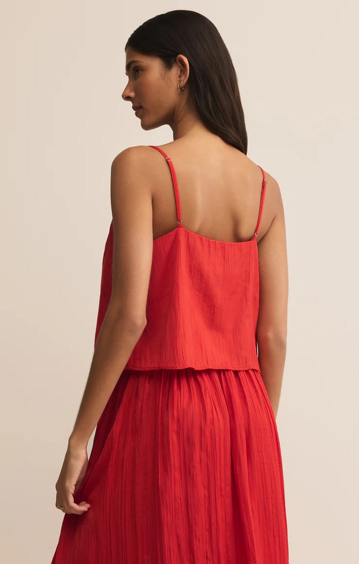 Z Supply: Fiore Crinkle Satin Tank in Cabana Red