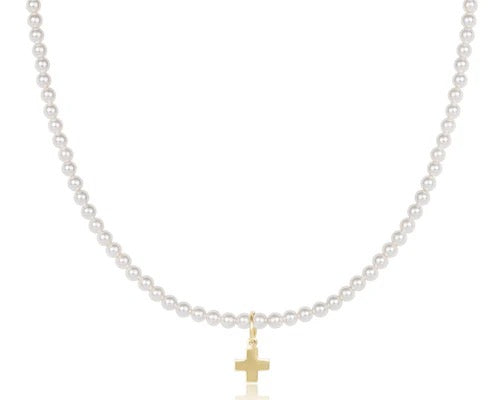 Enewton: 15" Classic Pearl Choker 3MM Signature Gold Cross Charm