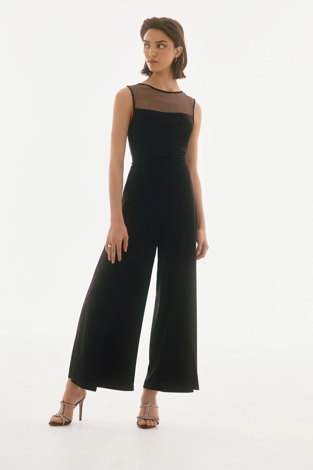 Joseph Ribkodd: Signature | Silky Knit Sleeveless Culotte Jumpsuit in Black