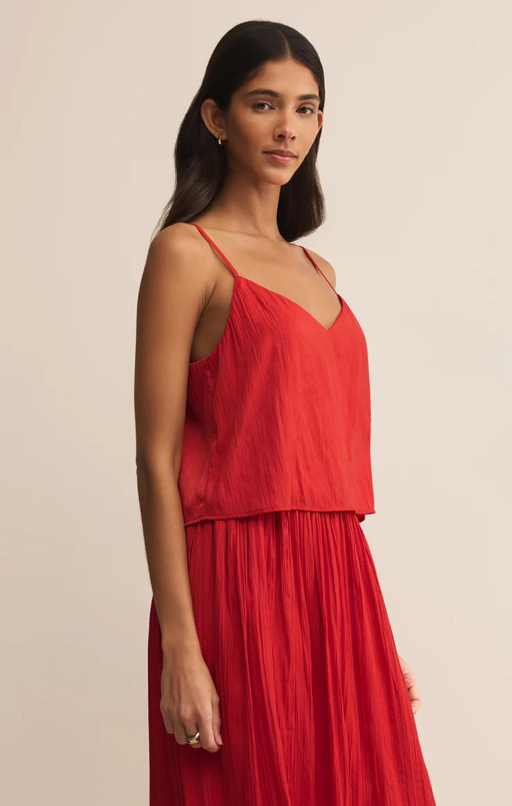 Z Supply: Fiore Crinkle Satin Tank in Cabana Red