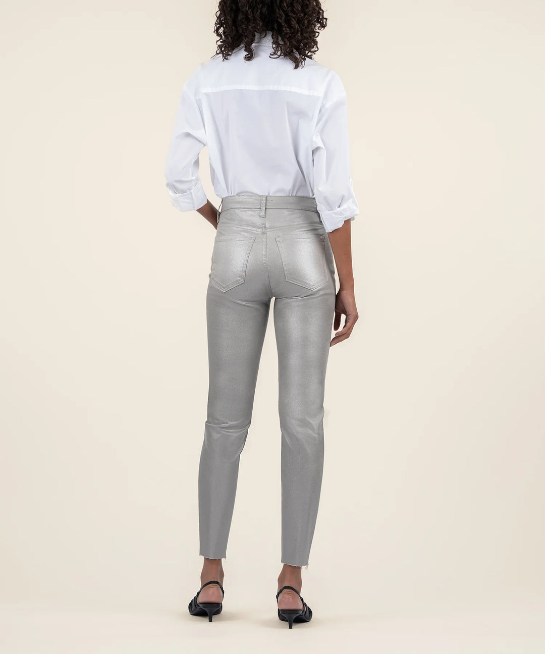 Kut: Charlize High Rise Fab Ab Cigarette Leg Raw Hem in Dark Silver