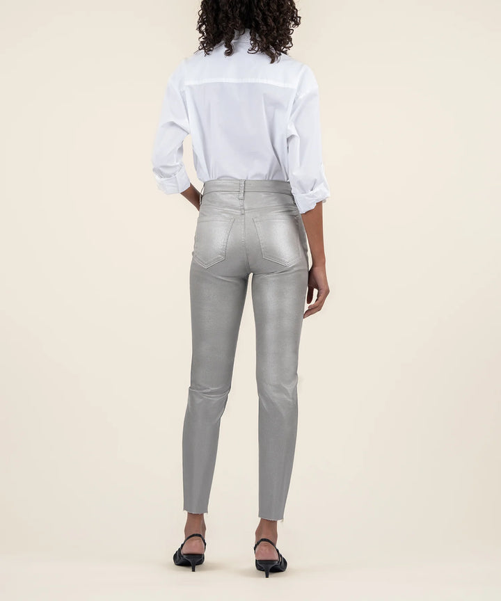 Kut: Charlize High Rise Fab Ab Cigarette Leg Raw Hem in Dark Silver