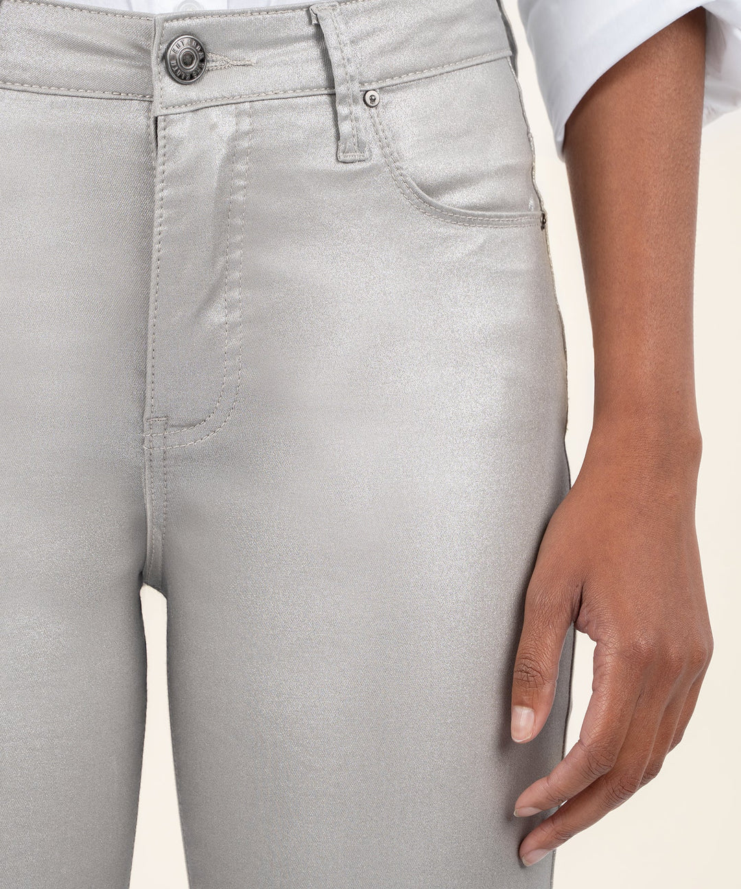 Kut: Charlize High Rise Fab Ab Cigarette Leg Raw Hem in Dark Silver