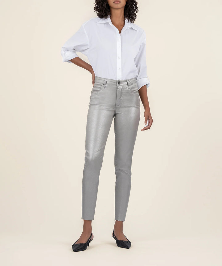 Kut: Charlize High Rise Fab Ab Cigarette Leg Raw Hem in Dark Silver