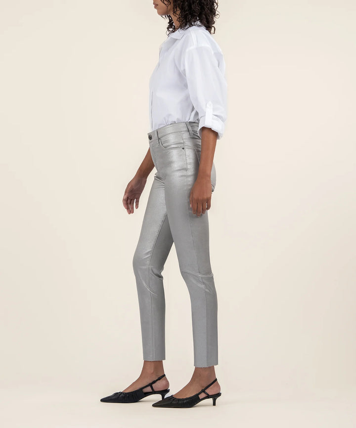 Kut: Charlize High Rise Fab Ab Cigarette Leg Raw Hem in Dark Silver