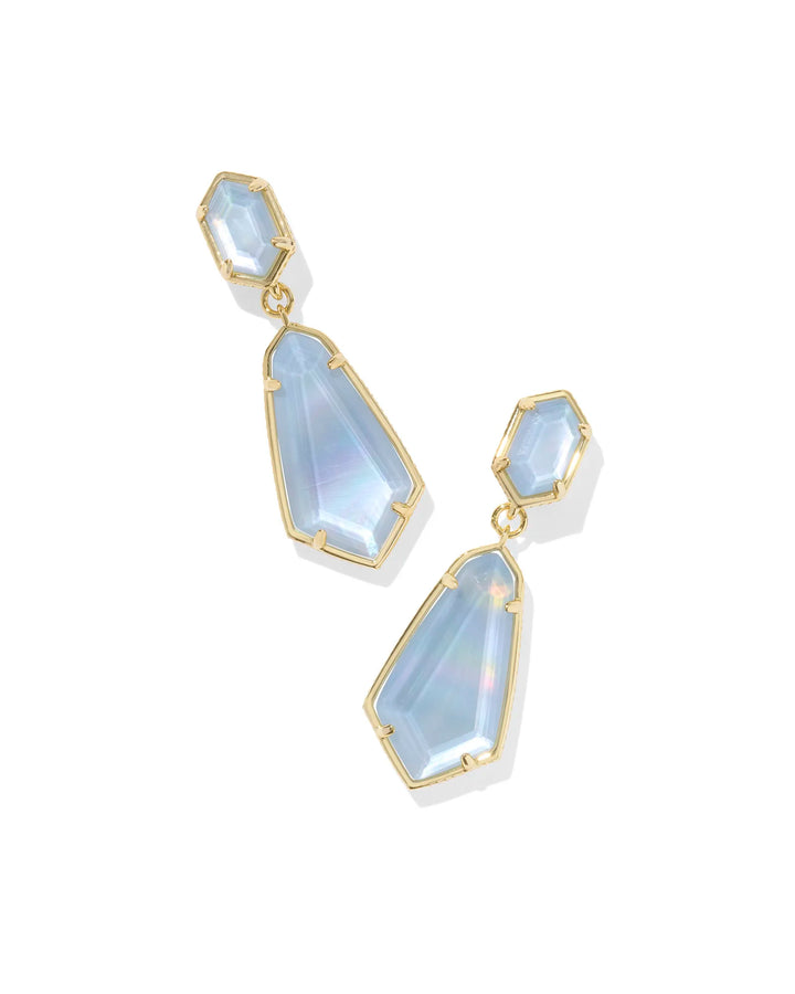Kendra Scott: Hallie Convertible Drop Earrings in Gold Sky Blue Mother of Pearl