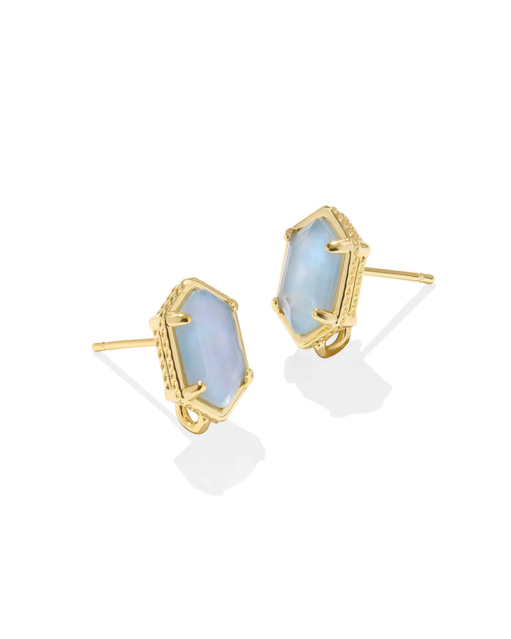 Kendra Scott: Hallie Convertible Drop Earrings in Gold Sky Blue Mother of Pearl