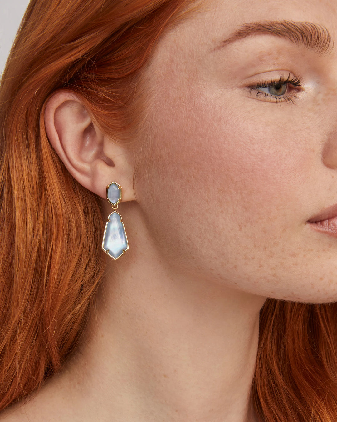 Kendra Scott: Hallie Convertible Drop Earrings in Gold Sky Blue Mother of Pearl
