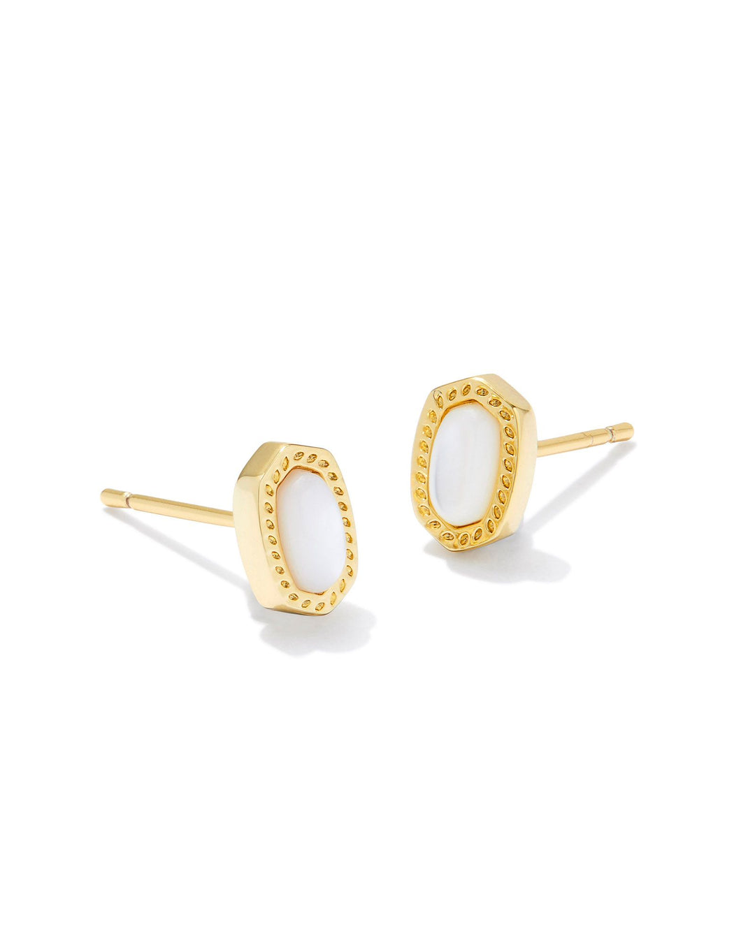 Kendra Scott: Mini Gold Stud Earrings in Ivory Mop