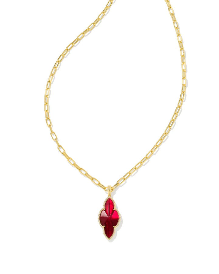 Kendra Scott: Abbie Pave Frame Long Large Pendant Necklace in Gold Cranberry Illusion