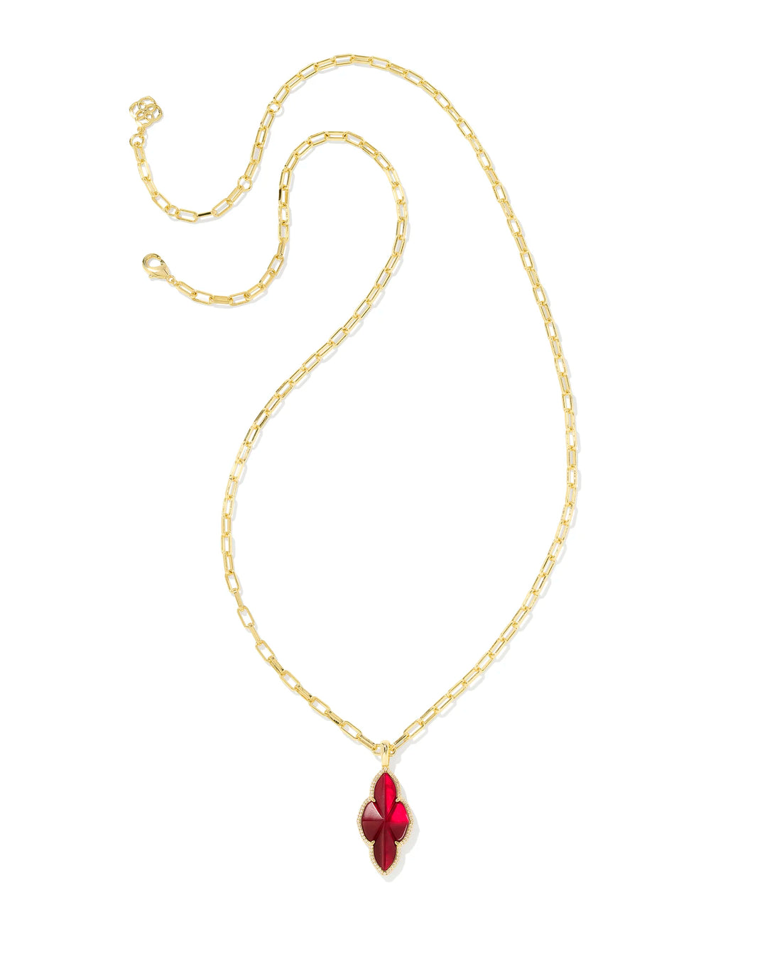 Kendra Scott: Abbie Pave Frame Long Large Pendant Necklace in Gold Cranberry Illusion