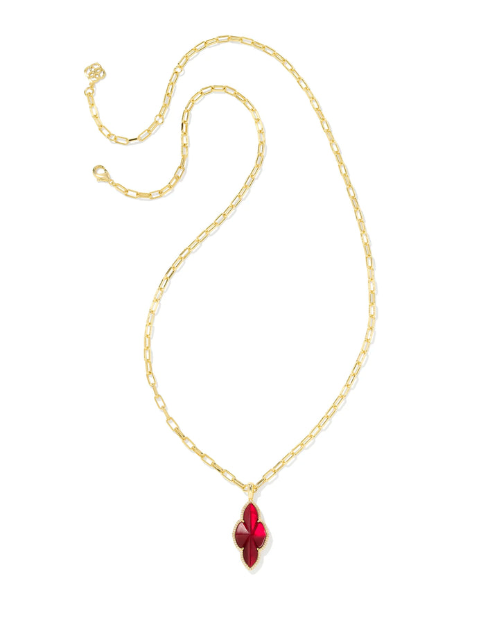 Kendra Scott: Abbie Pave Frame Long Large Pendant Necklace in Gold Cranberry Illusion
