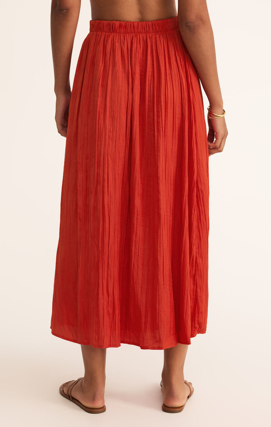 Z Supply: Nicoline Crinkle Midi Skirt in Cabana Red