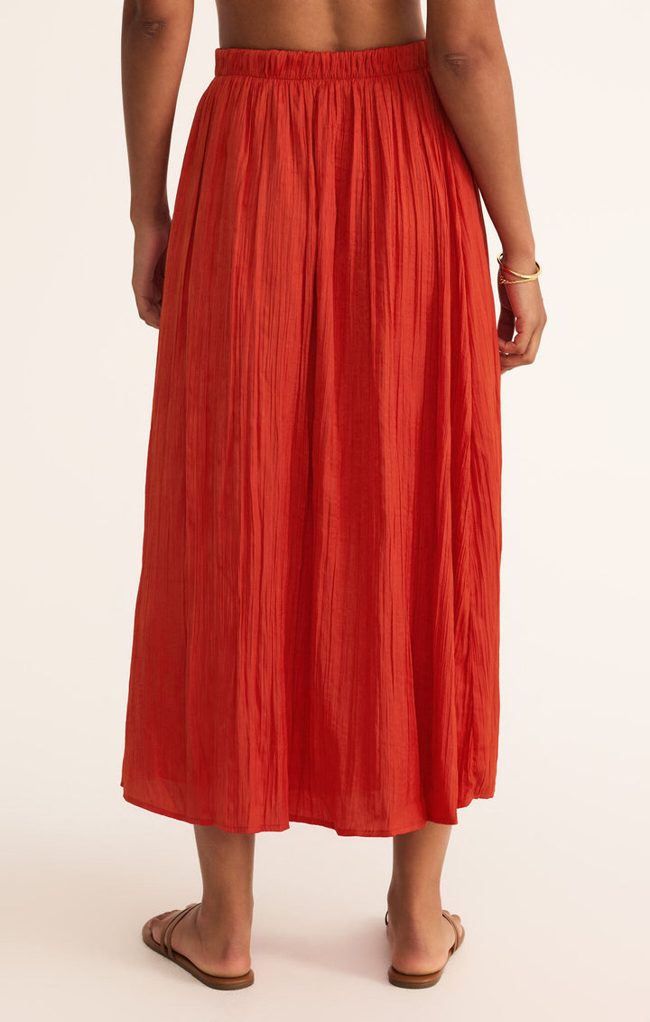 Z Supply: Nicoline Crinkle Midi Skirt in Cabana Red
