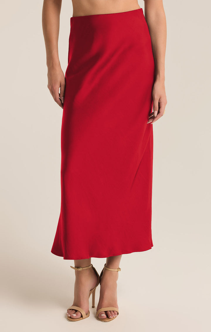 Z Supply: Europa Poly Sheen Skirt in Haute Red