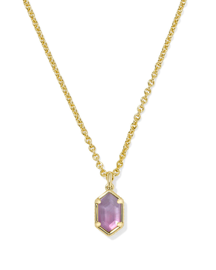 Kendra Scott: Hallie Short Pendant Necklace in Gold Purple Watercolor Illusion