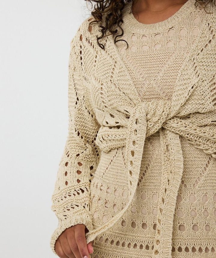 Esqualo: Fancy Open Knit Lurex Bolero in Light Sand 02205