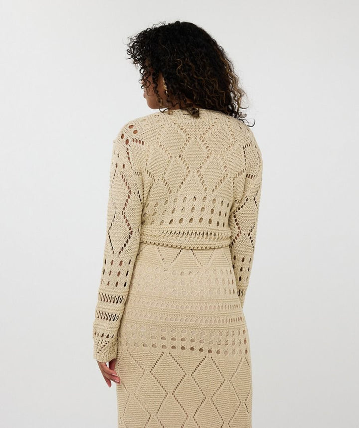 Esqualo: Fancy Open Knit Lurex Bolero in Light Sand 02205
