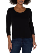 Load image into Gallery viewer, Liverpool: 3/4 Sleeve Scoop Neck Knit Tee in Black
