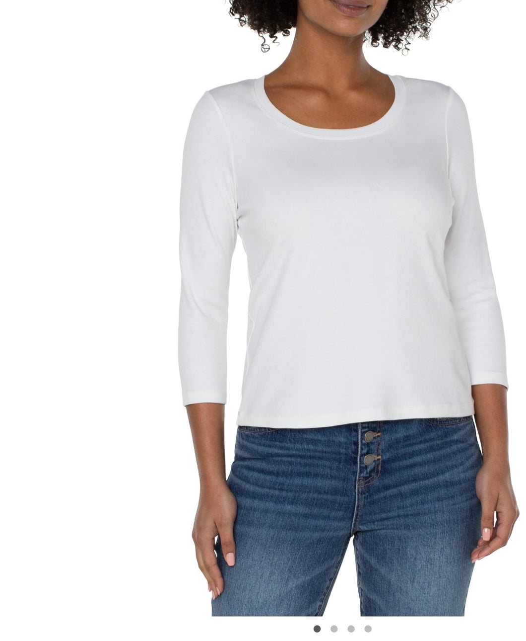 Liverpool: 3/4 Sleeve Scoop Neck Knit Tee in White