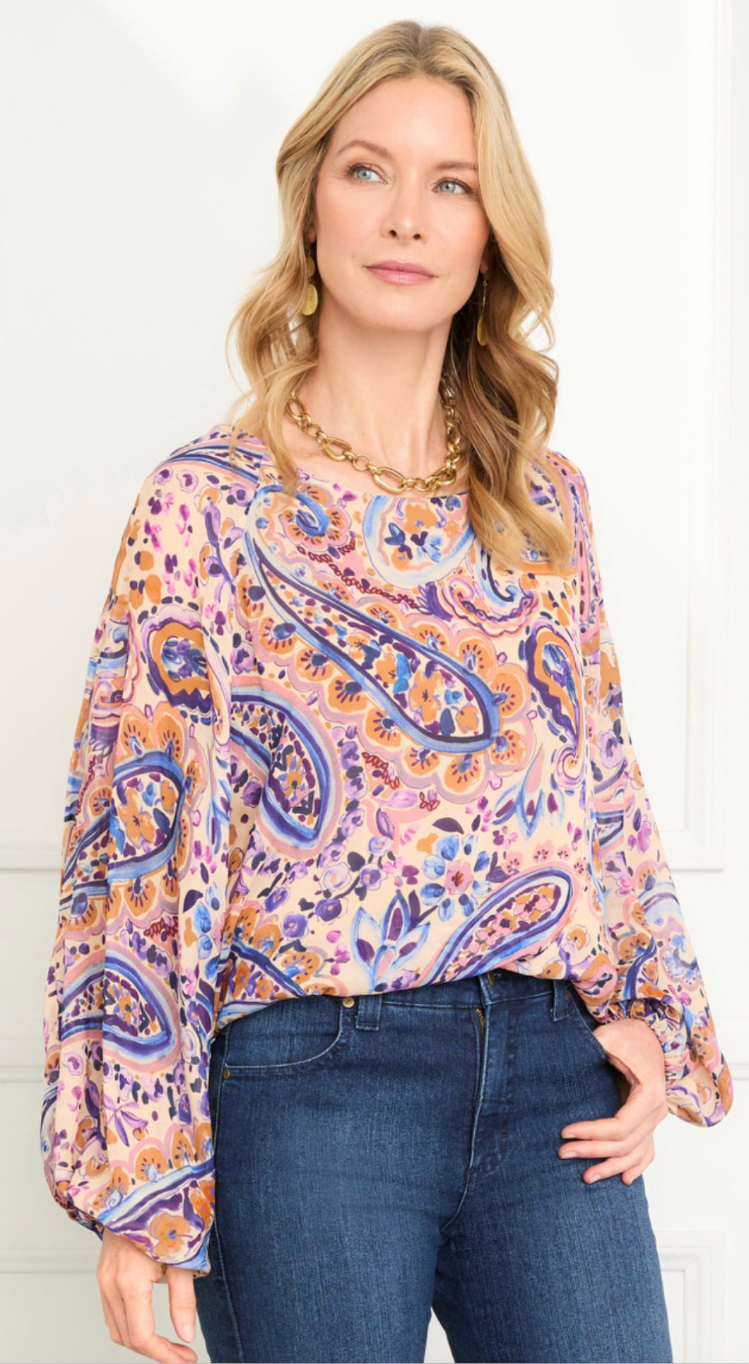 Karen Kane: Blouson Top in Paisley