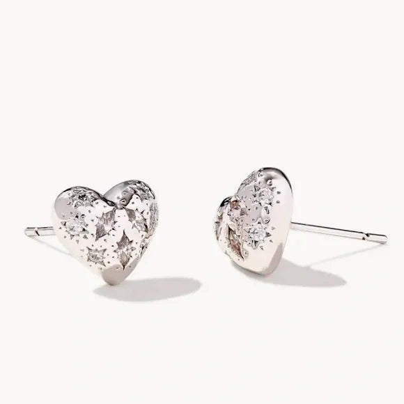 Kendra Scott: Holland Heart Stud Earrings in Silver White Crystal