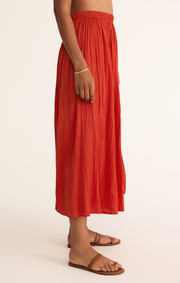Z Supply: Nicoline Crinkle Midi Skirt in Cabana Red
