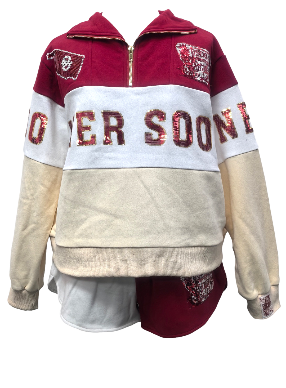 Queen Of Sparkles: Licensed Oklahoma Quarter Zip Colorblock Sweatshirt