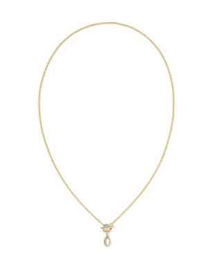 KENDRA SCOTT: MINI ELISA TOGGLE SHORT PENDANT NECKLACE IN GOLD IVORY