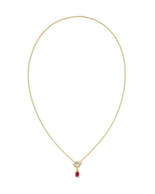 KENDRA SCOTT: MINI ELISA TOGGLE SHORT PENDANT NECKLACE IN GOLD CARMINE RED ILLUSION