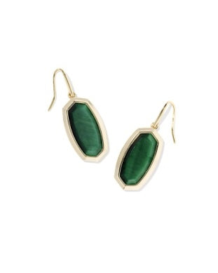 Kendra Scott: Dani Bezel Drop Earrings in Gold green Tigers Eye