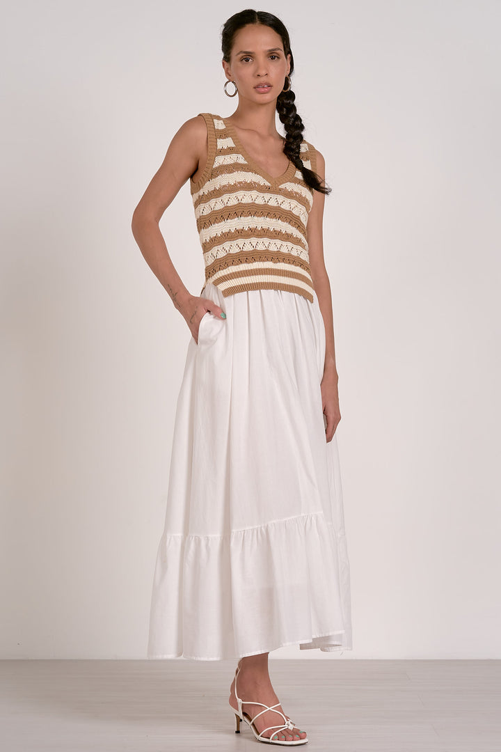 Elan: Crochet Dress in White/Tan
