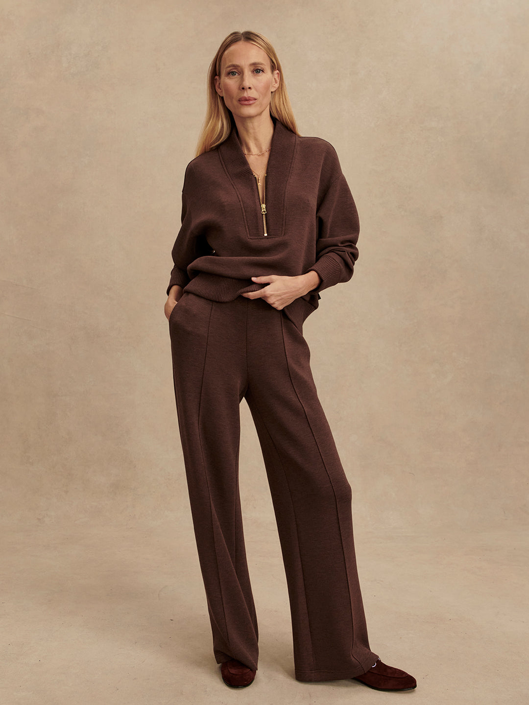 Varley: The Wide Leg Pant 28' in Coffee Bean Marl