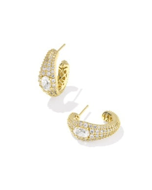 Kendra Scott: Bella Hoop Earrings in Gold White Crystal