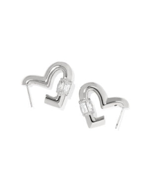 Kendra Scott: Emery Heart Hoop Earrings in Silver White Crystal