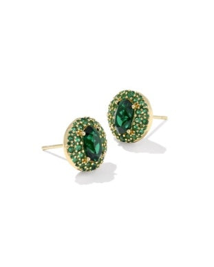 Kendra Scott: Bella Stud Earrings in Gold Dark Green Crystal