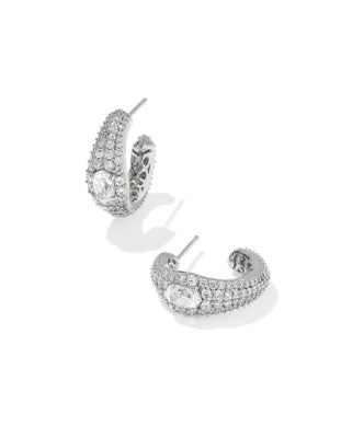 Kendra Scott: Bella Hoop Earrings in Silver White Crystal