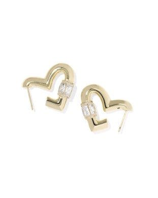 Kendra Scott: Emery Heart Hoop Earrings in Gold White Crystal