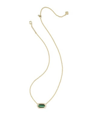 Kendra Scott: Elisa Bezel Short Pendant Necklace in Gold Green Tigers Eye